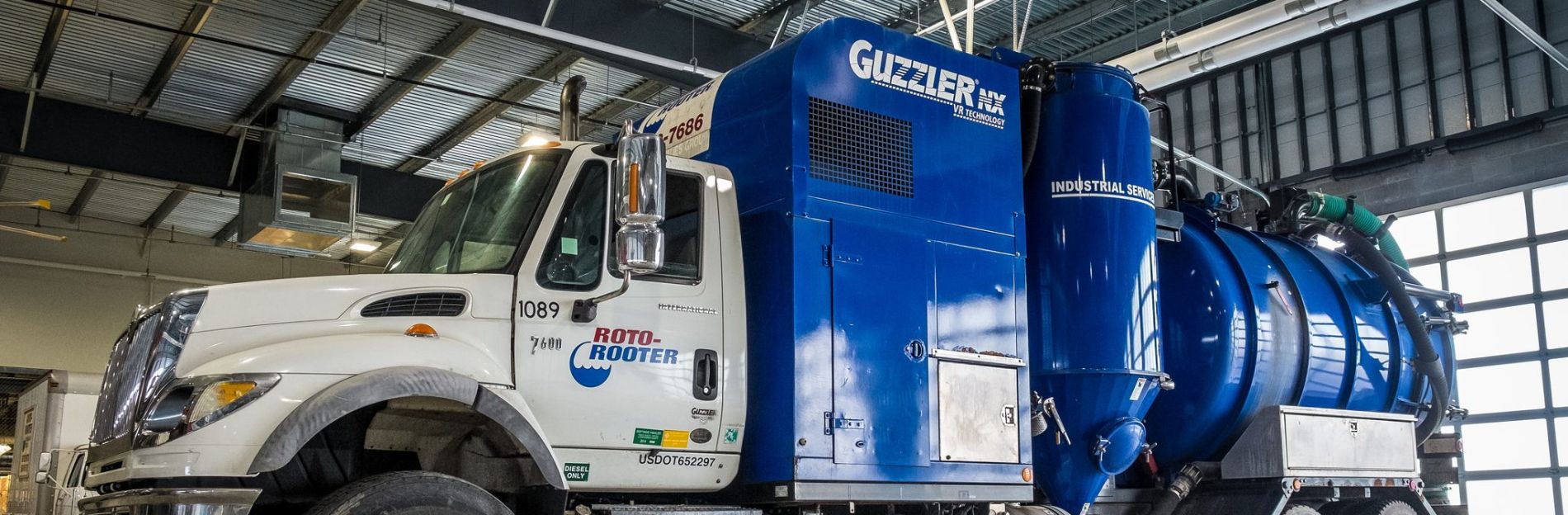 A Roto Rooter Guzzler NX truck for industrial service